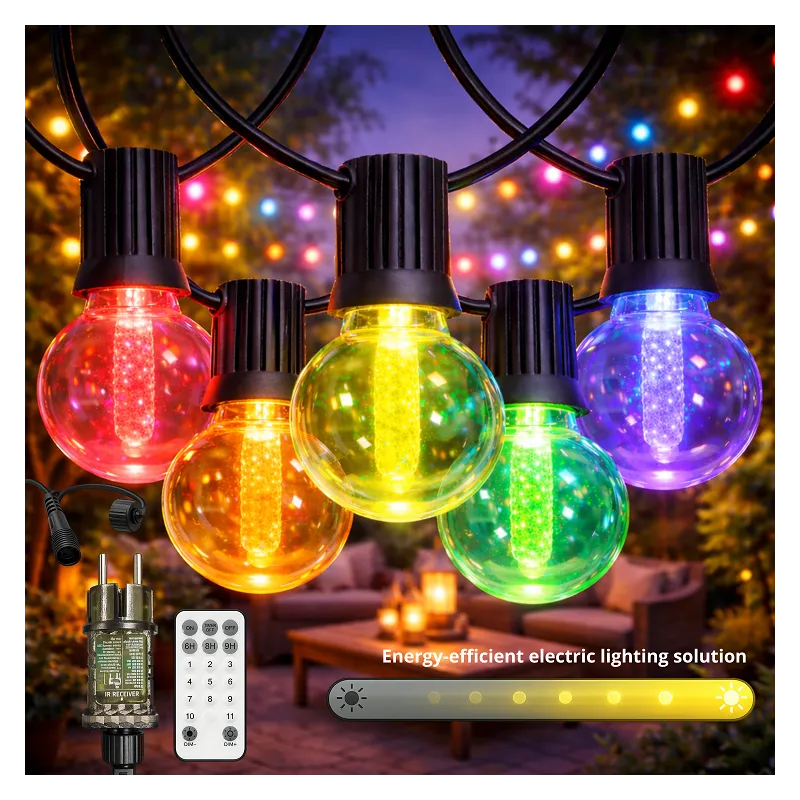 Guirlande LED RGBW 15 ampoules 7,5 m 220V – Éclairage extérieur multicolore pour terrasse et jardin