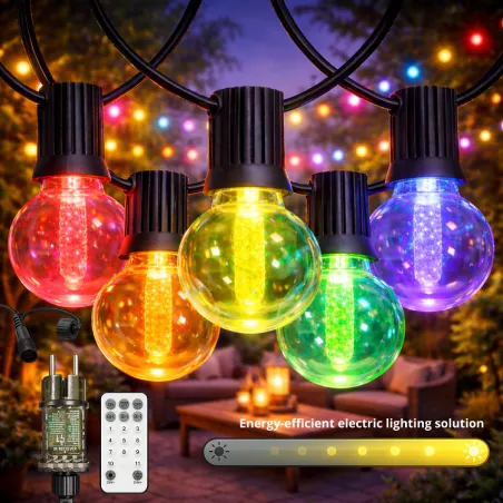 Guirlande LED RGBW 15 ampoules 7,5 m 220V – Éclairage extérieur multicolore pour terrasse et jardin