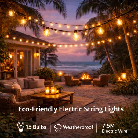 Guirlande LED Guinguette 15 Ampoules 7,5m Blanc Chaud 2700K 220V – Éclairage Terrasse et Jardin