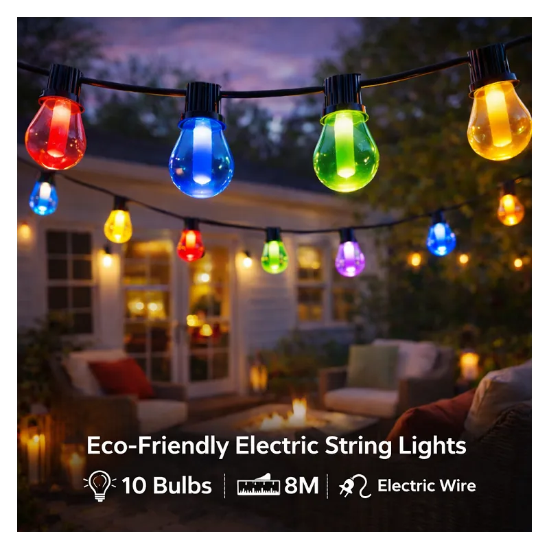 Guirlande LED RGBW 10 ampoules 6,5 m 220V – Éclairage multicolore avec blanc chaud pour extérieur
