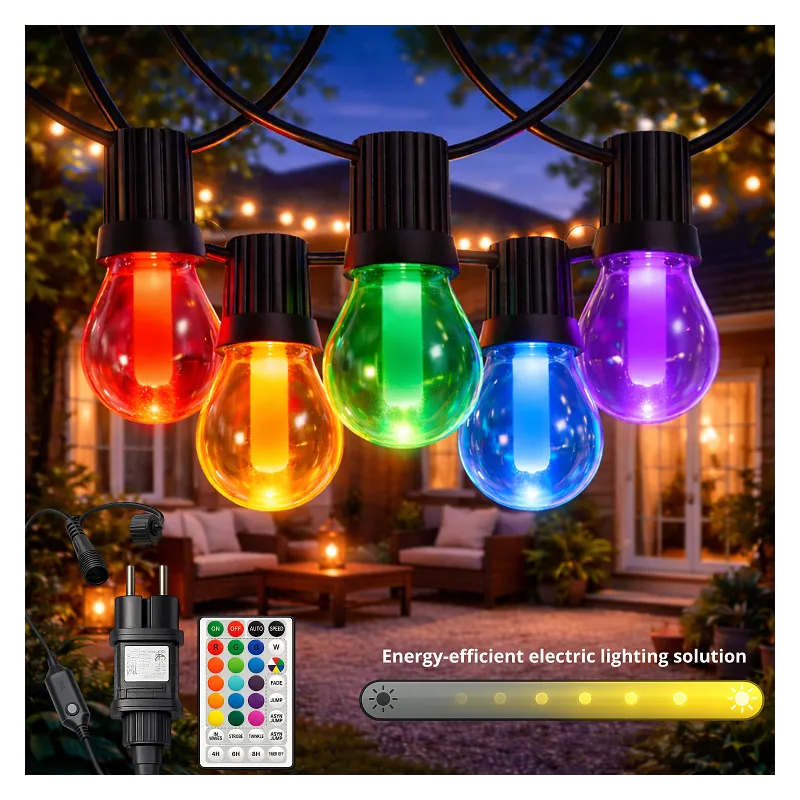 Guirlande LED RGBW 10 ampoules 6,5 m 220V – Éclairage multicolore avec blanc chaud pour extérieur