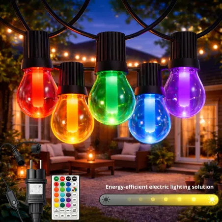 Guirlande LED RGBW 10 ampoules 6,5 m 220V – Éclairage multicolore avec blanc chaud pour extérieur