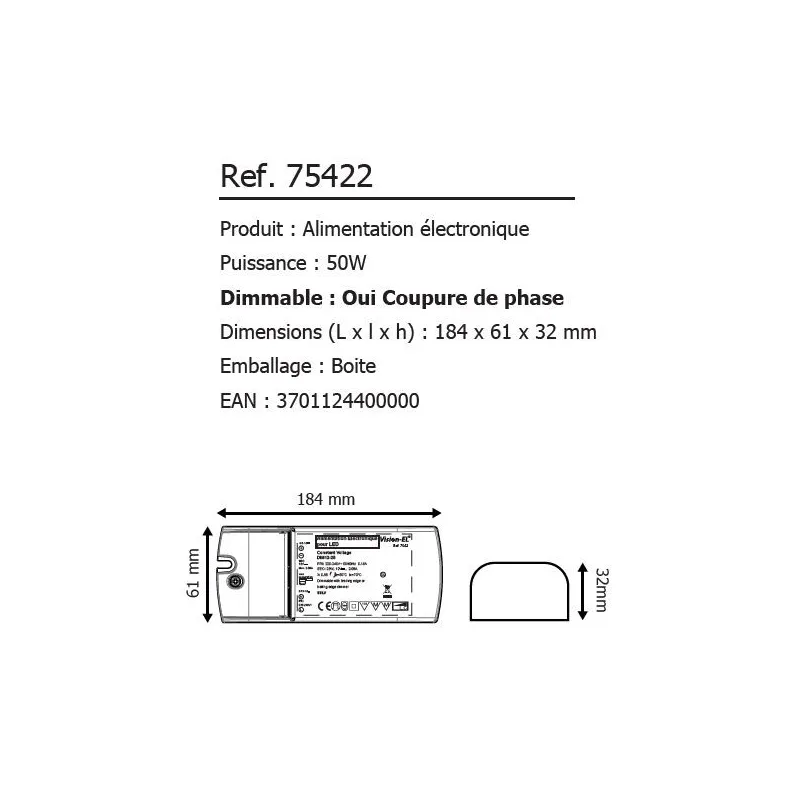 alimentation 12v 50w dimmable transformateur spécial 220v-12V compatible variateur coupure de phase