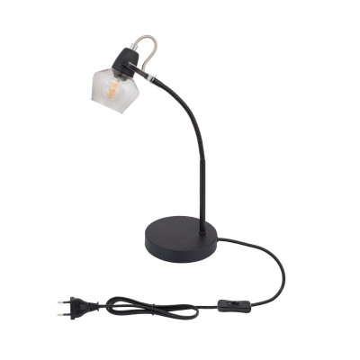 lampe de table socle noir culot e14 style retro cloche verre orientable