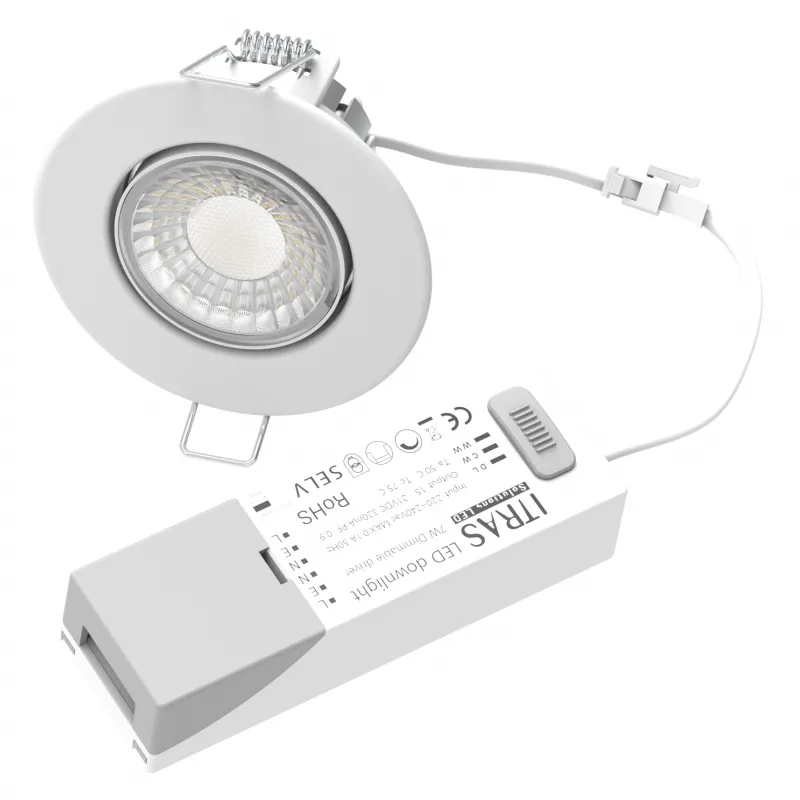 spot 7w led downlight rt2012 variable ip65 recouvrable rond blanc 89mm blanc-bbc-selectionneur de temperature 3000k-4000k-6000k