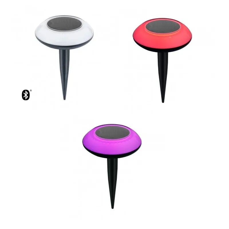 haut parleur bluetooth spot sur piquet solaire ip65 rgb+w eclairage jardin