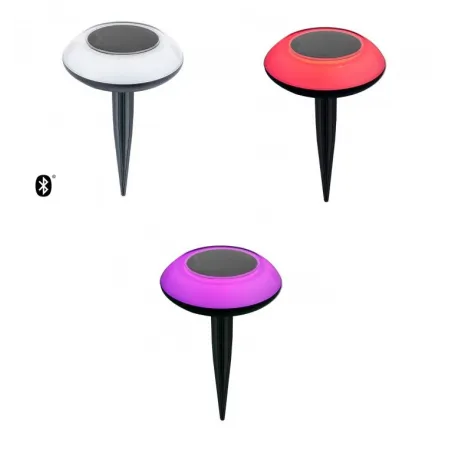 haut parleur bluetooth spot sur piquet solaire ip65 rgb+w eclairage jardin