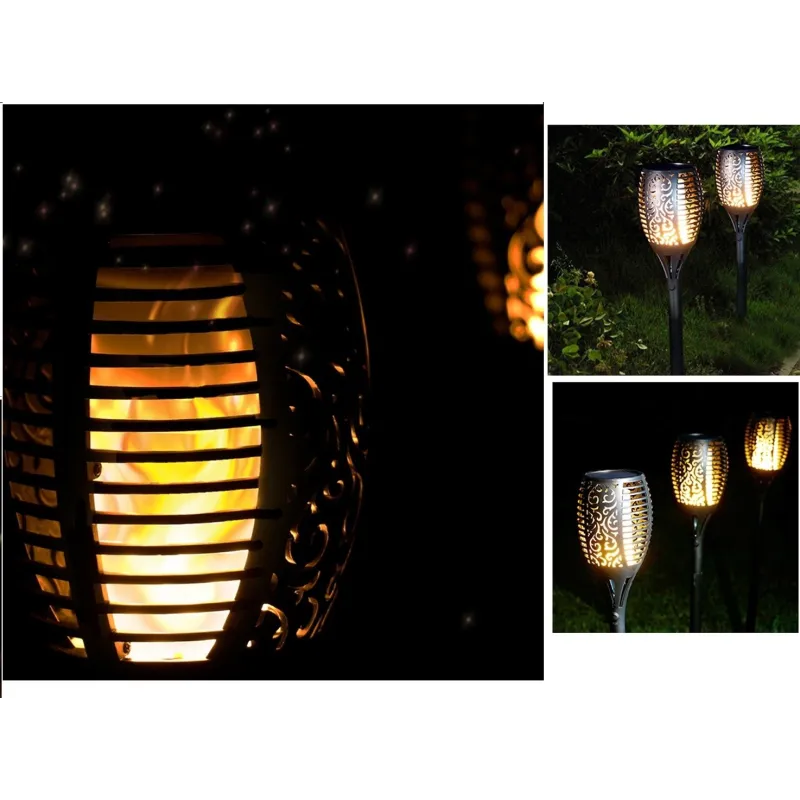 lanterne de jardin solaire led torche flambeau effet feu scintillent 