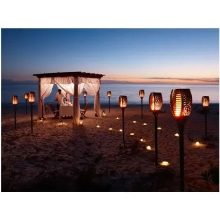lanterne de jardin solaire led torche flambeau effet feu scintillent 