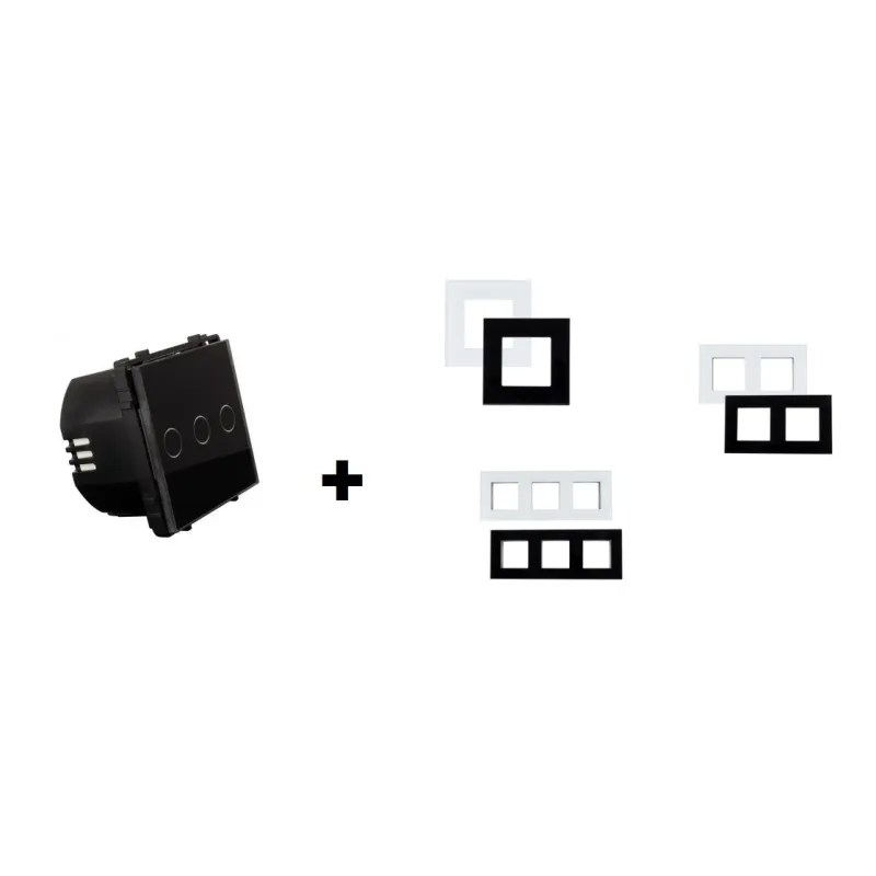 interrupteur tactile triple allumage verre noir ou blanc a composer
