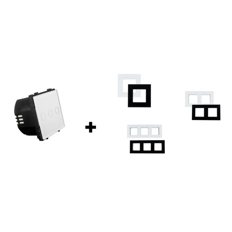 interrupteur tactile triple allumage verre noir ou blanc a composer
