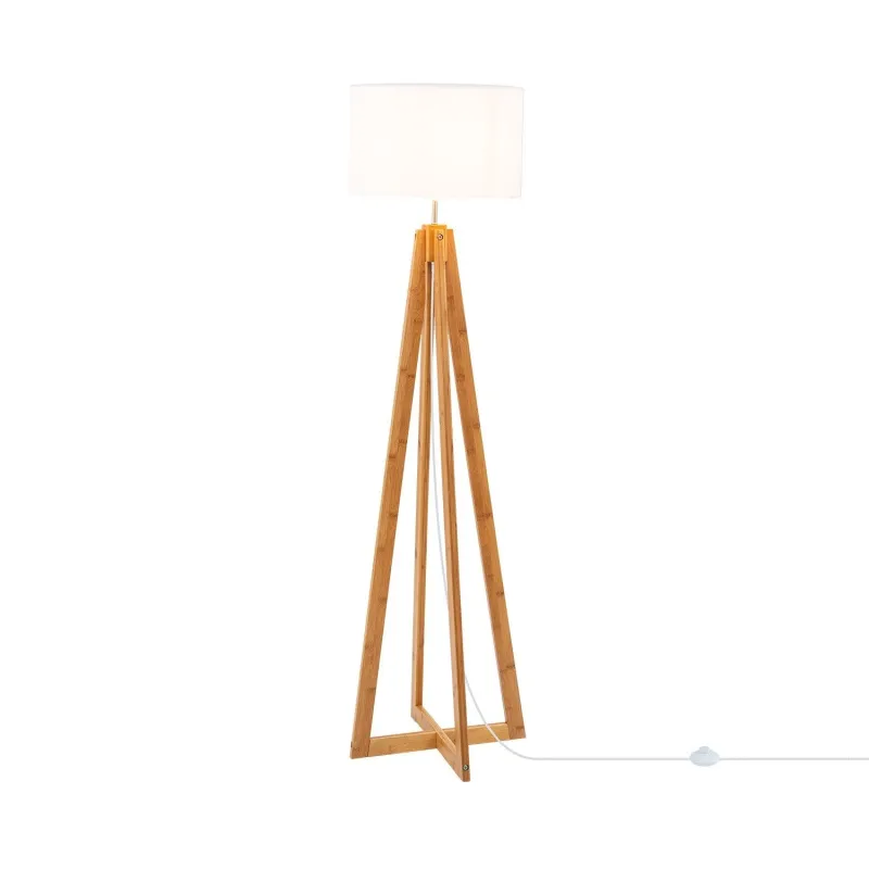 lampadaire sur pied bois 149 cm abat-jour blanc culot e27