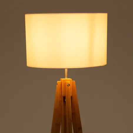 lampadaire sur pied bois 149 cm abat-jour blanc culot e27