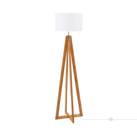 lampadaire sur pied bois 149 cm abat-jour blanc culot e27