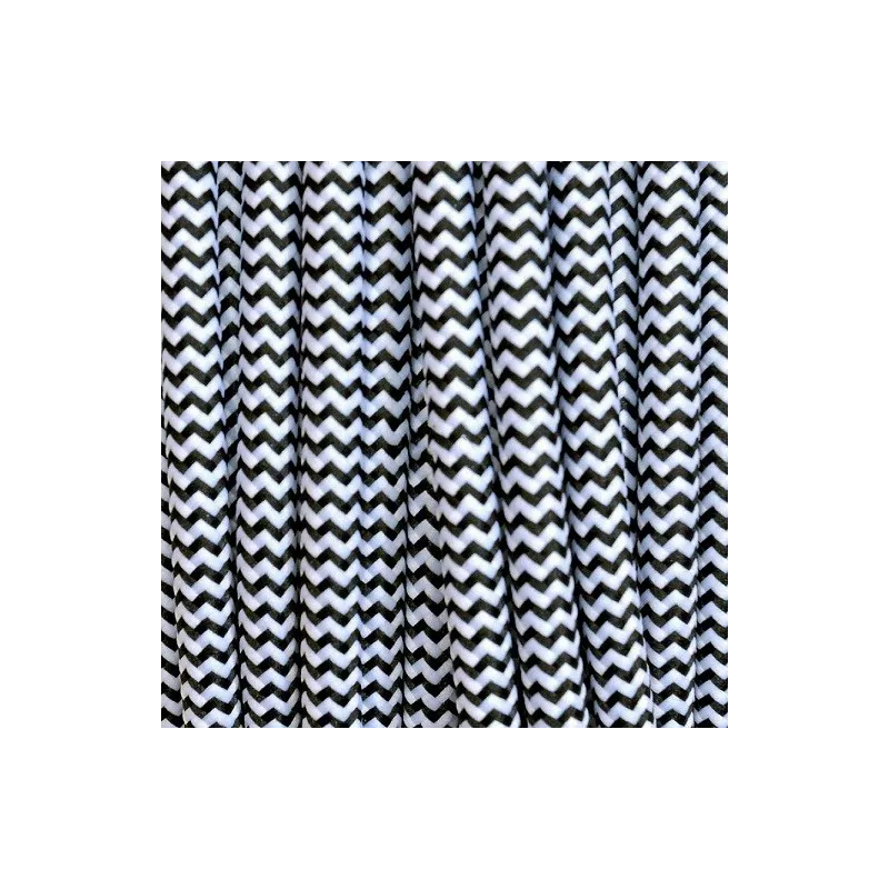 câble cordon tissu tressé corde textile noir et blanc au mètre