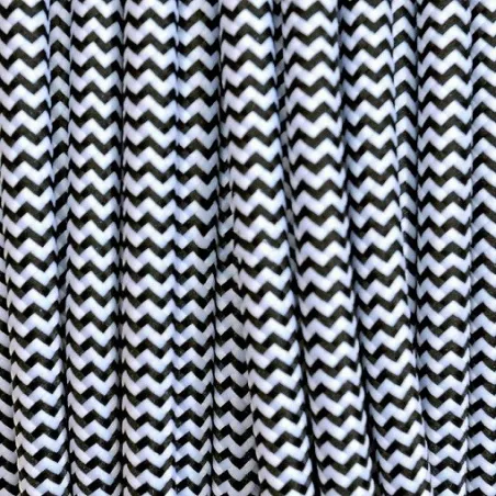 câble cordon tissu tressé corde textile noir et blanc au mètre