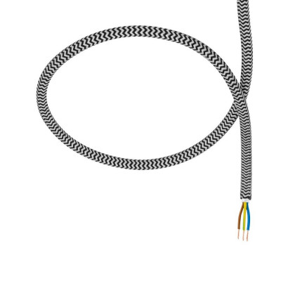 câble cordon tissu tressé corde textile noir et blanc au mètre