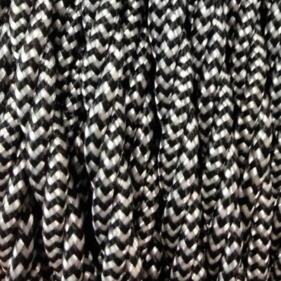 câble cordon tissu corde textile tressé noir et blanc au mètre