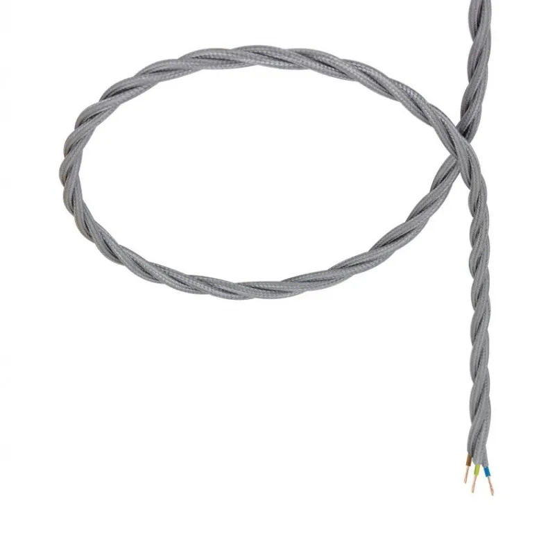 câble cordon tissu corde textile tressé gris au mètre