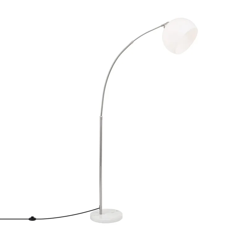 lampadaire 179cm arc chrome et blanc culot e27 pied aluminium moderne