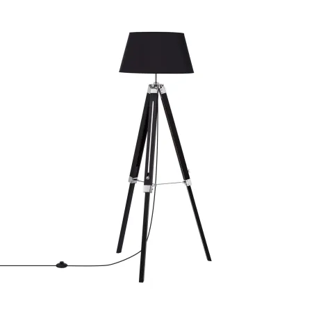 lampadaire 144cm abat-jour noir culot e27 pied bois reglable
