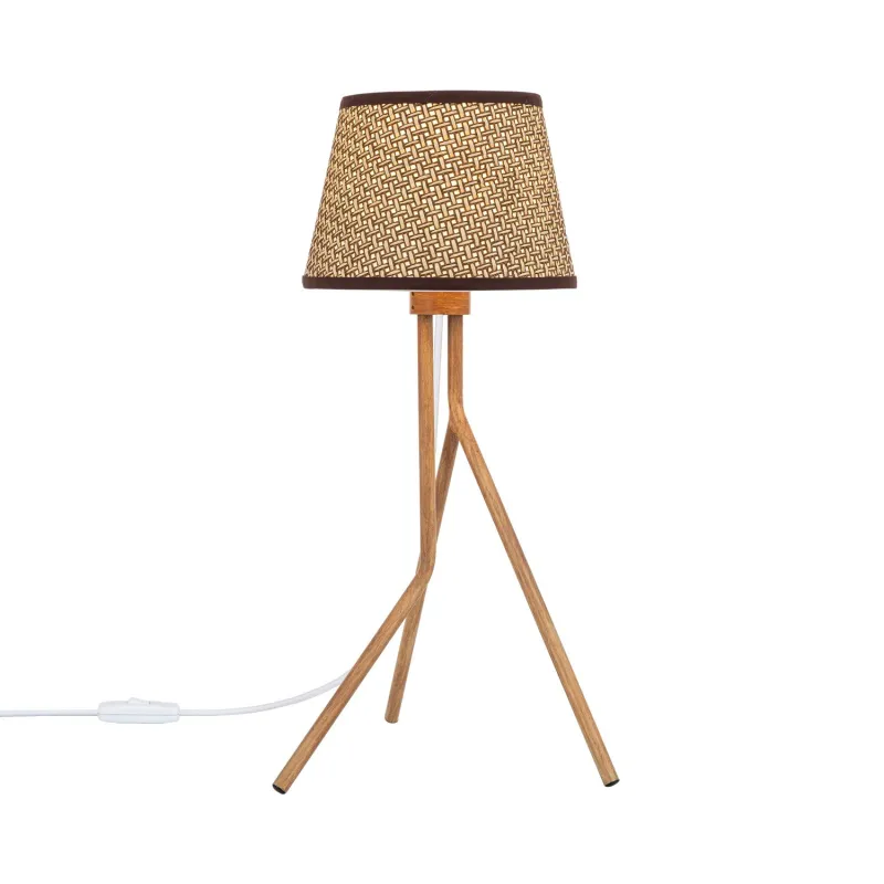 lampe sur pied abat-jour tressé culot e27 pied bois