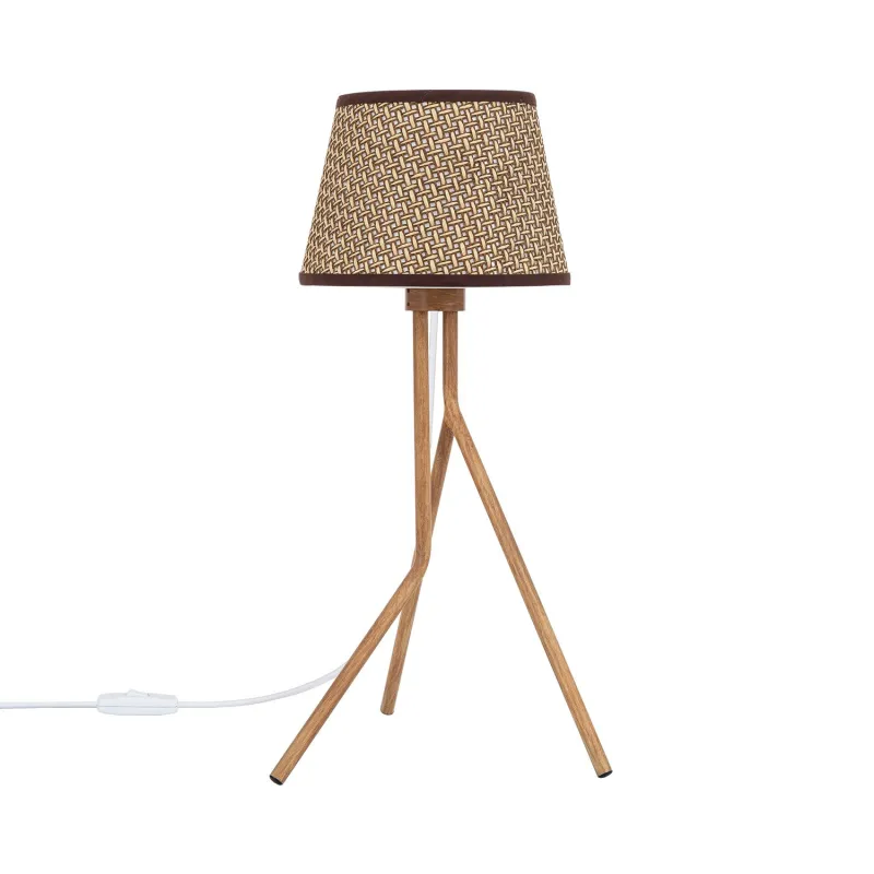 lampe sur pied abat-jour tressé culot e27 pied bois