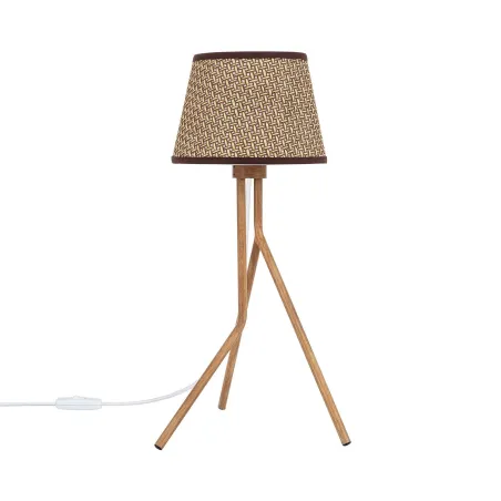 lampe sur pied abat-jour tressé culot e27 pied bois