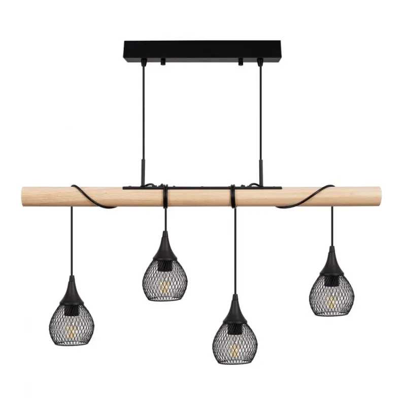 suspension-noire-et-bois-4-grille-vintage-lustre-plafonnier-culot-ampoule-e27