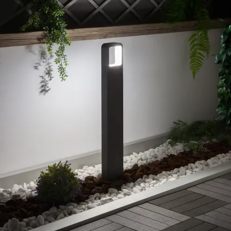 borne de jardin noire 80cm-led-etanche pluie-ip54 220v-230v