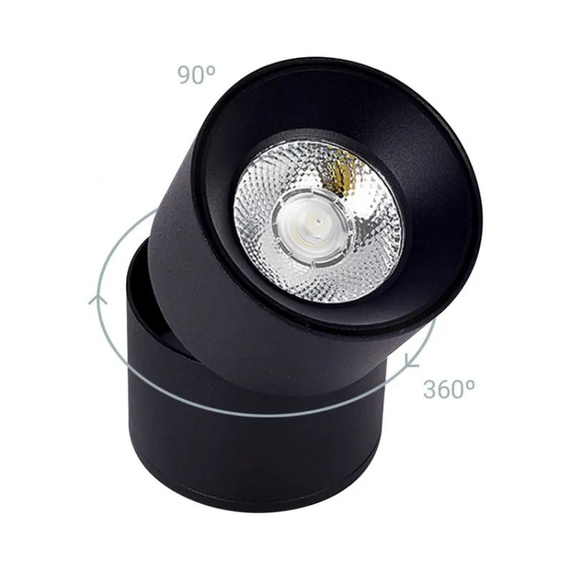 Applique plafonnier 15w led rond noir orientable saillie