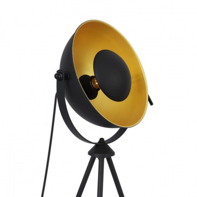 Lampe de table 57cm sur trépied noir et doré culot e14 vintage