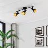 applique plafonnier triple tètes patère orientable noir reflecteur doré culot e14