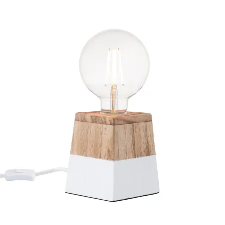 Lampe de table pied bois socle blanc-culot e27
