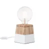 Lampe de table pied bois socle blanc-culot e27