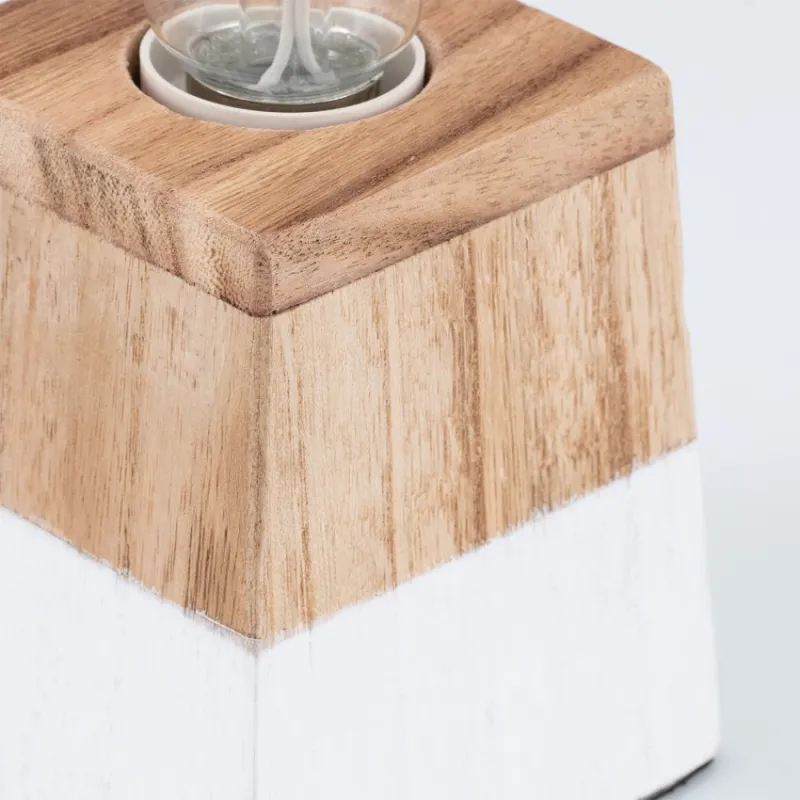 Lampe de table pied bois socle blanc-culot e27