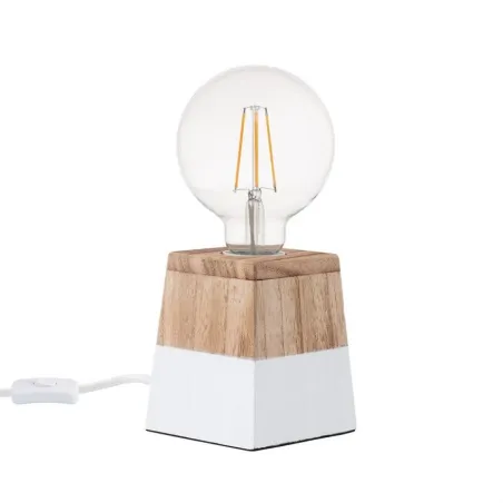 Lampe de table pied bois socle blanc-culot e27