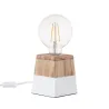 Lampe de table pied bois socle blanc-culot e27
