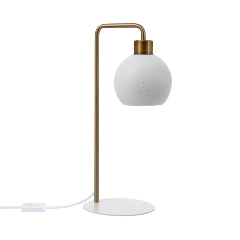 Lampe de table céramique blanche culot e27 pied blanc et bronze
