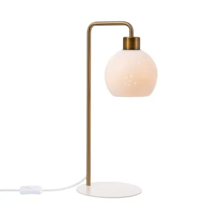Lampe de table céramique blanche culot e27 pied blanc et bronze