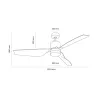 Ventilateur de plafond 3 pales blanche-3 vitesses-diametre 132cm-15w led cct