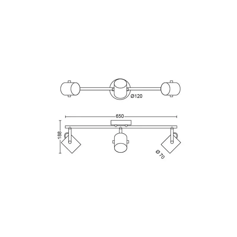 Applique plafonnier 12.9w led triple tetes gris orientable saillie