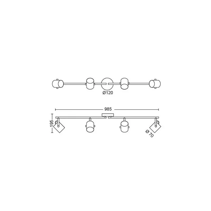 Applique plafonnier 18w led quatre tetes gris orientable saillie