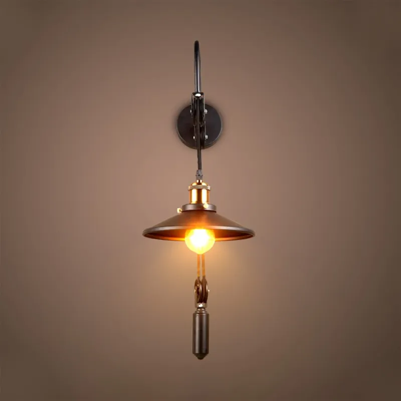 Applique murale noir culot e27 effet retro sur poulie