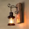 Applique murale noire culot e27 effet lanterne retro bois et métal
