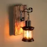 Applique murale noire culot e27 effet lanterne retro bois et métal