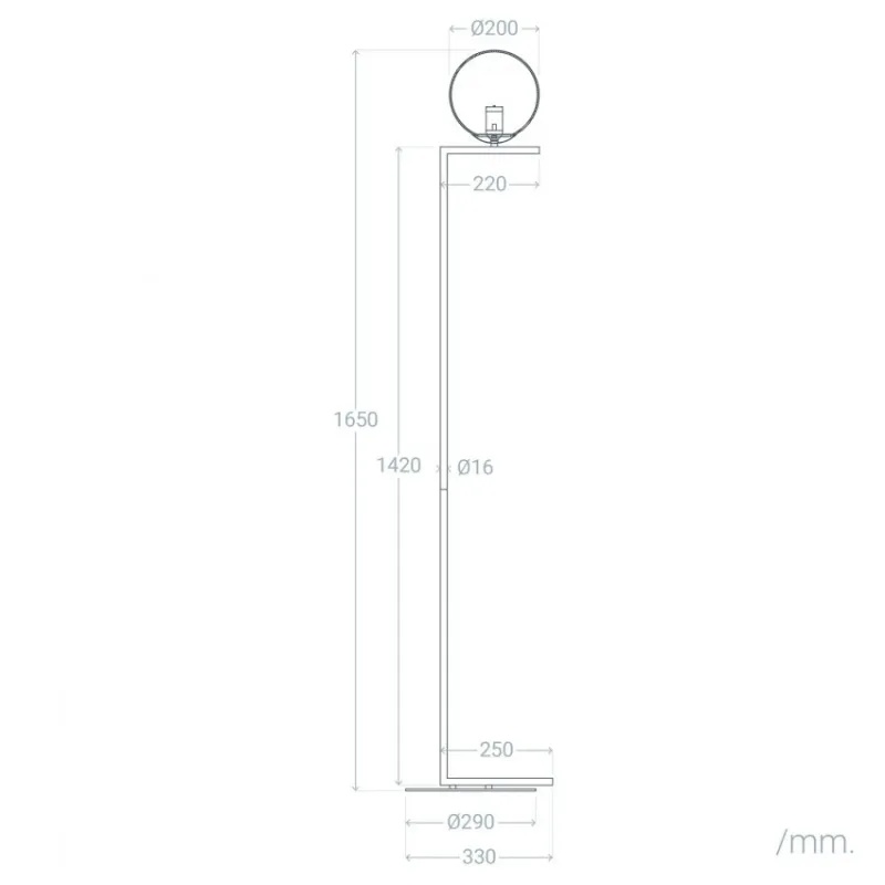 Lampadaire moderne acier doré 165cm culot e27 boule 20cm