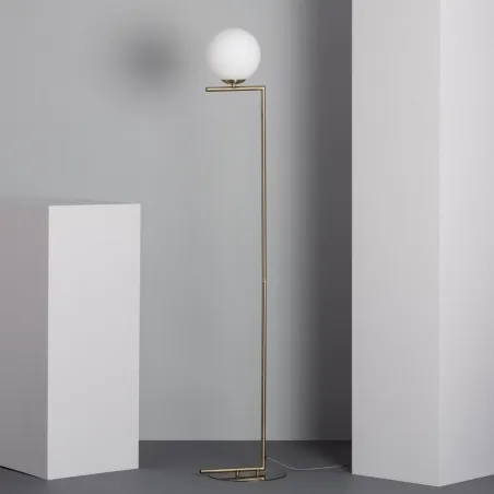 Lampadaire moderne acier doré 165cm culot e27 boule 20cm