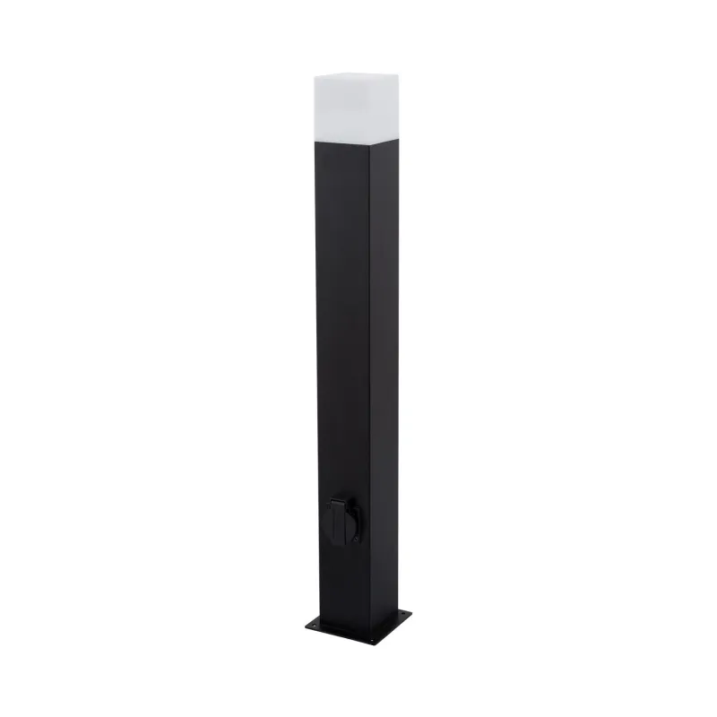 Borne noire 74cm avec prise courant 220v-ip44-potelet balisage extérieur culot e27-moderne