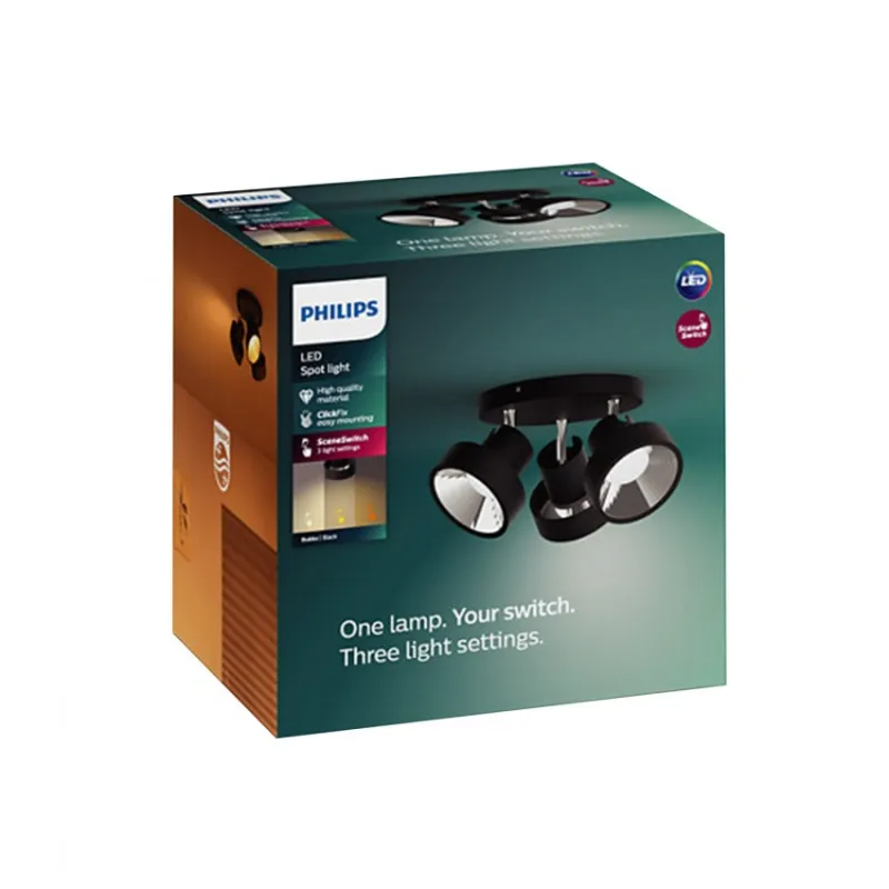 Applique plafonnier Philips 12.9w led triple têtes orientable noir saillie